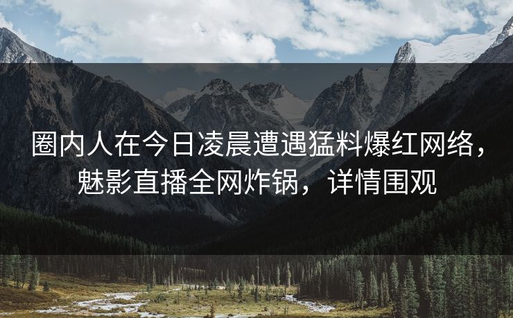 圈内人在今日凌晨遭遇猛料爆红网络，魅影直播全网炸锅，详情围观