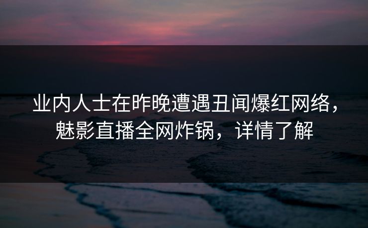 业内人士在昨晚遭遇丑闻爆红网络,魅影直播全网炸锅,详情了解
