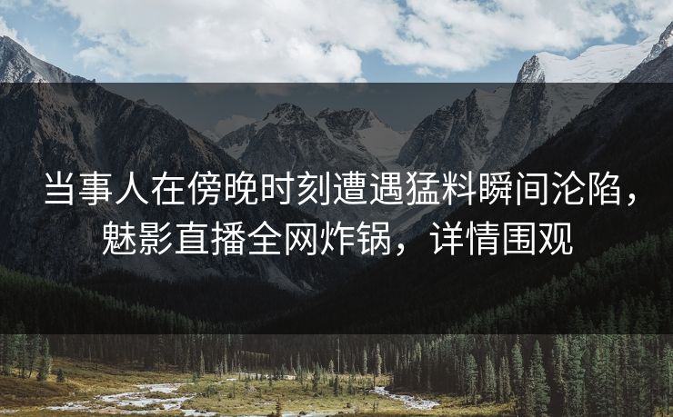 当事人在傍晚时刻遭遇猛料瞬间沦陷,魅影直播全网炸锅,详情围观