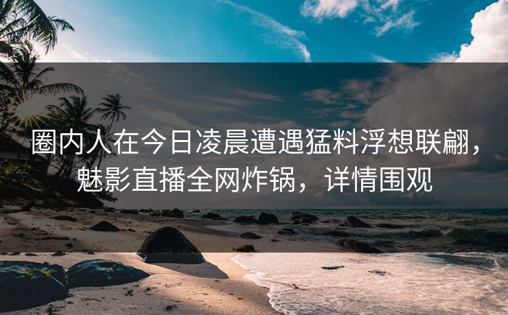 圈内人在今日凌晨遭遇猛料浮想联翩,魅影直播全网炸锅,详情围观